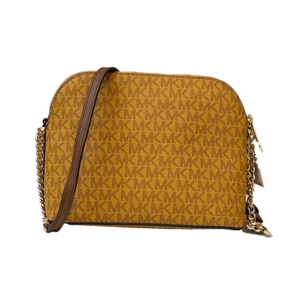 【Michael Kors】滿版LOGO貝殼造型PVC斜背包-土黃色-細節圖2
