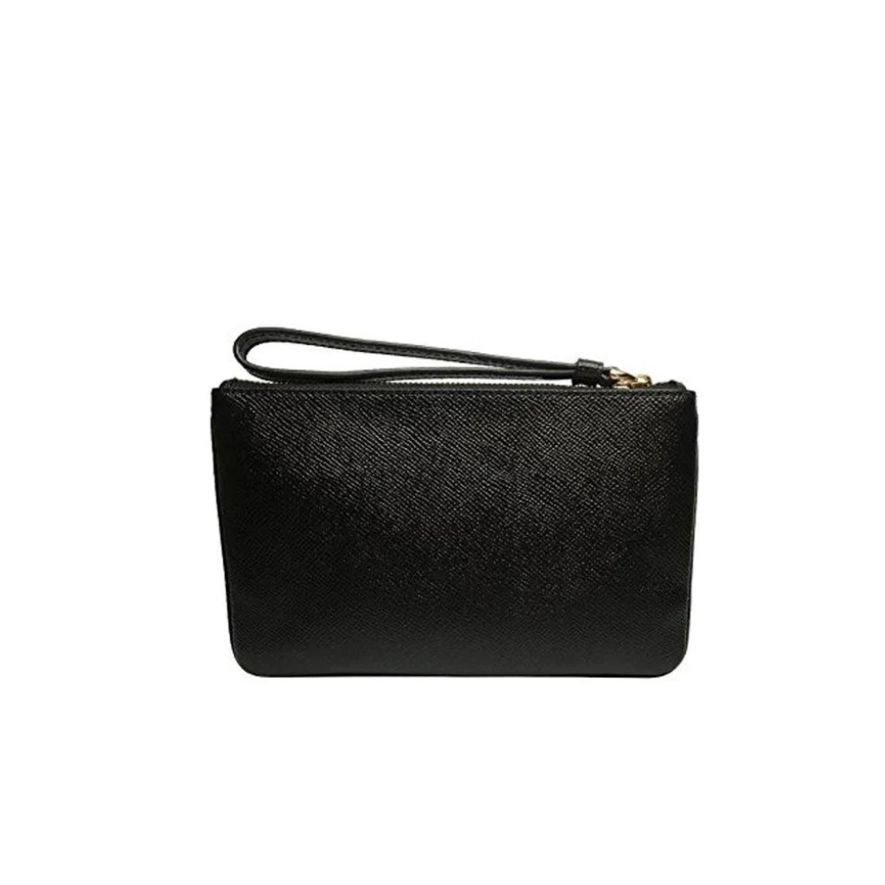 【COACH】經典金屬LOGO防刮皮革大手拿包-黑色-細節圖2