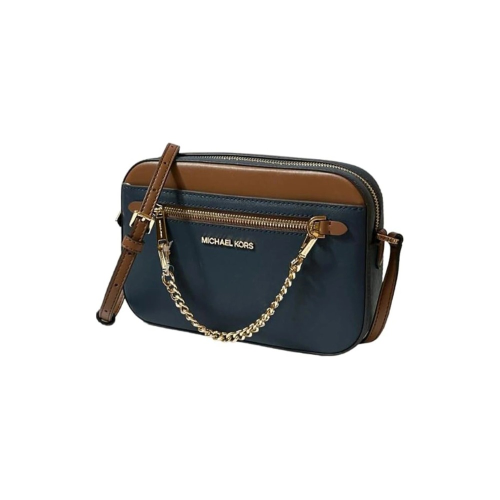 【MICHAEL KORS】Jet Set 經典防刮鍊條造型斜背包-深藍/駝撞色-細節圖2