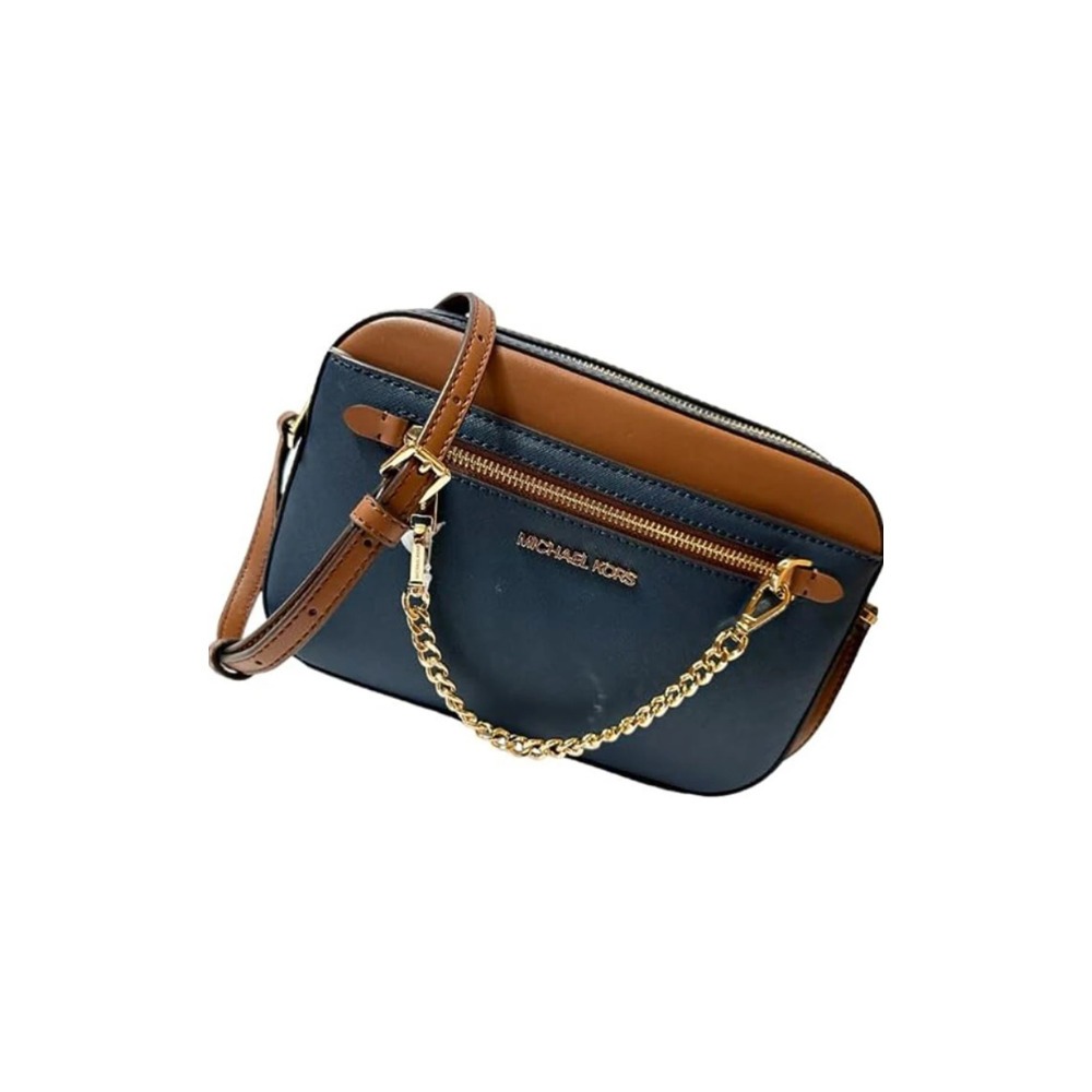 【MICHAEL KORS】Jet Set 經典防刮鍊條造型斜背包-深藍/駝撞色-細節圖3