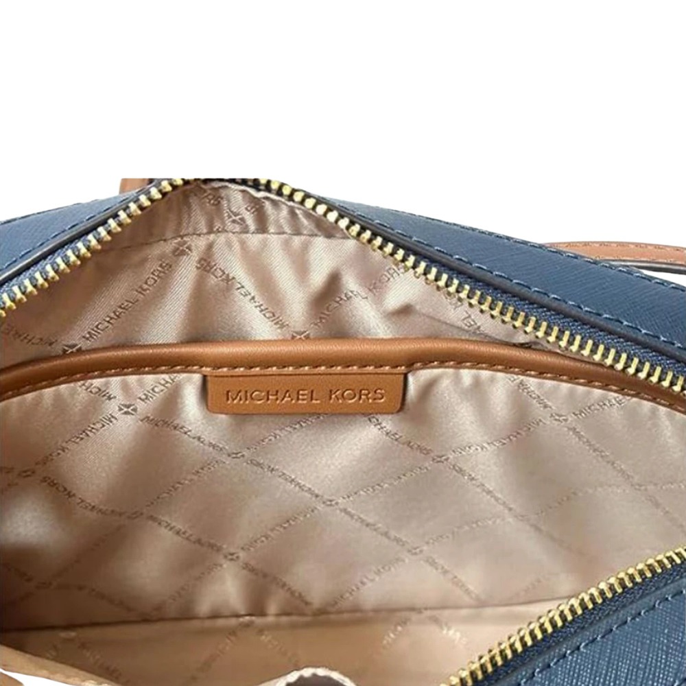 【MICHAEL KORS】Jet Set 經典防刮鍊條造型斜背包-深藍/駝撞色-細節圖4