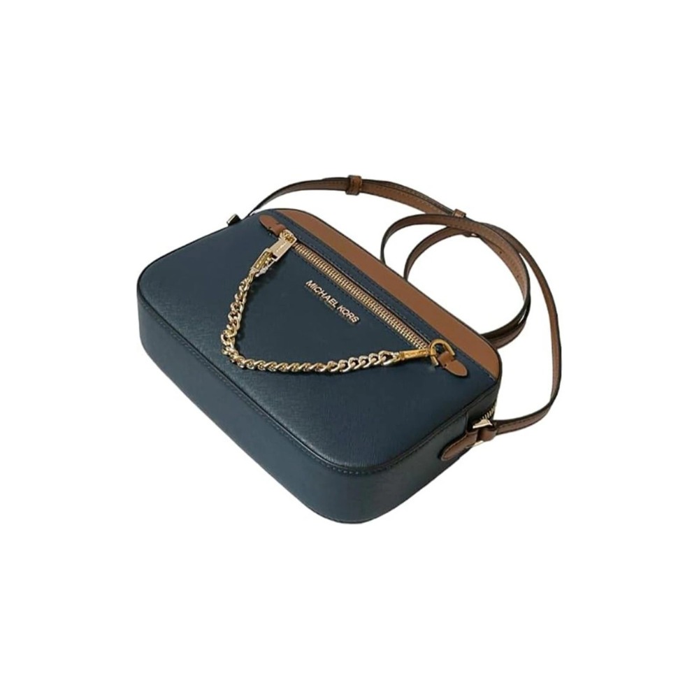 【MICHAEL KORS】Jet Set 經典防刮鍊條造型斜背包-深藍/駝撞色-細節圖6