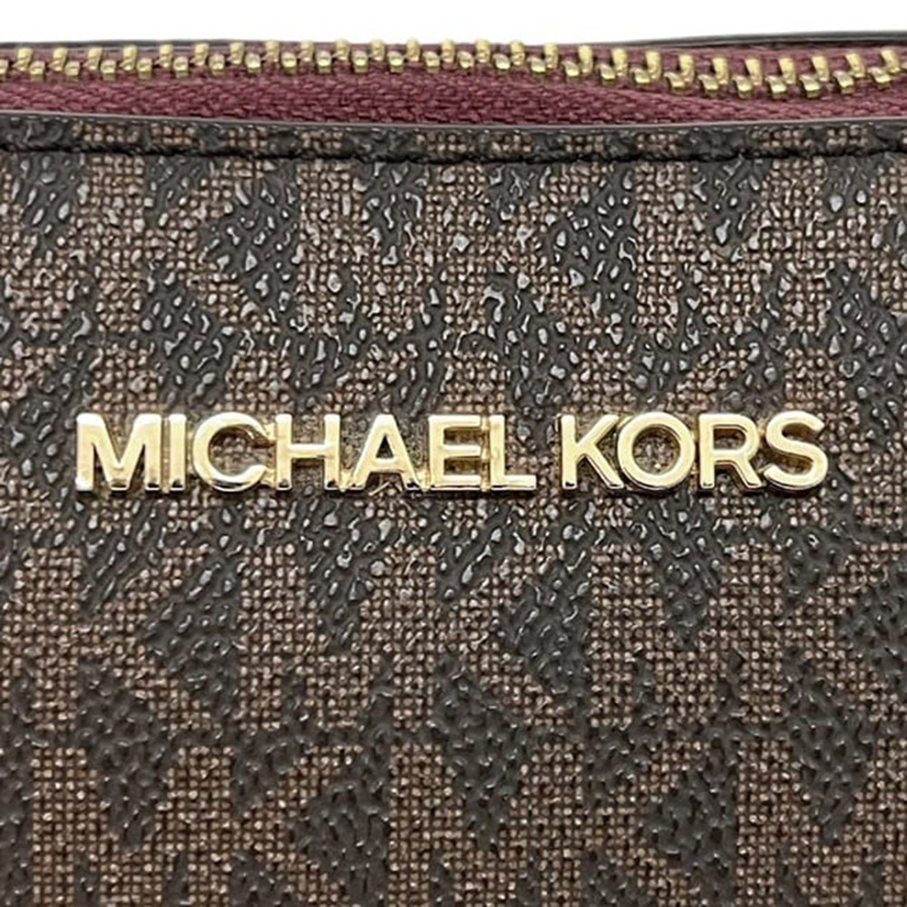 【MICHAEL KORS】滿版LOGO三合一皮革斜背包-酒紅咖啡-細節圖3