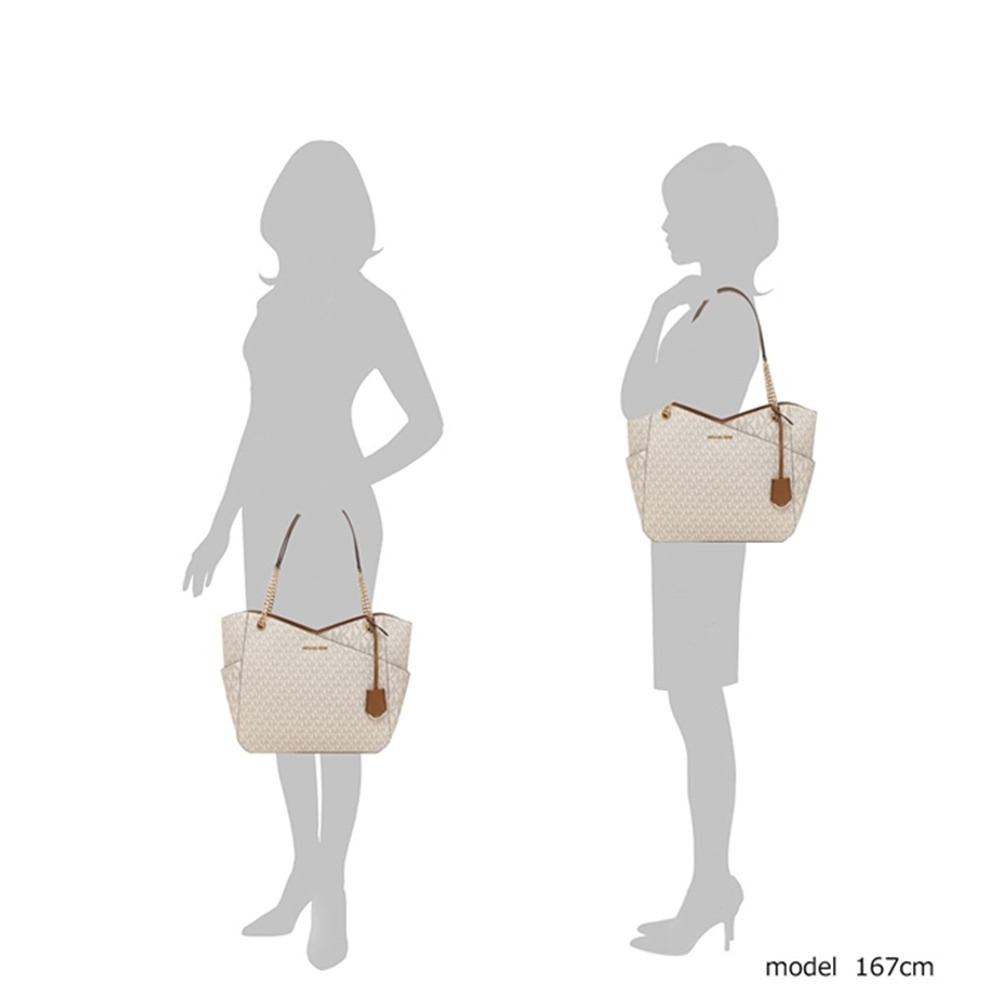 【MICHAEL KORS】滿版LOGO造型皮革肩背包-香草白-細節圖8