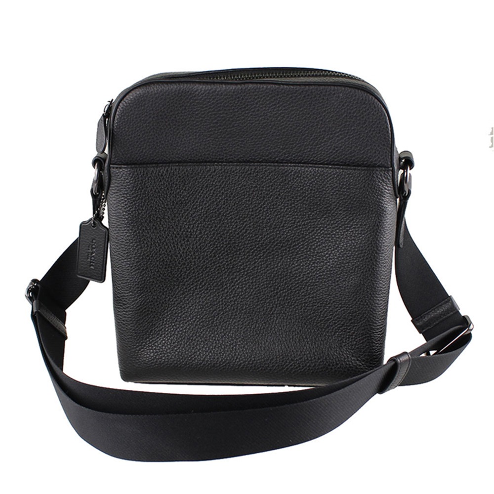 【COACH】LOGO烙印高質感皮革方型斜背包-黑色-細節圖2