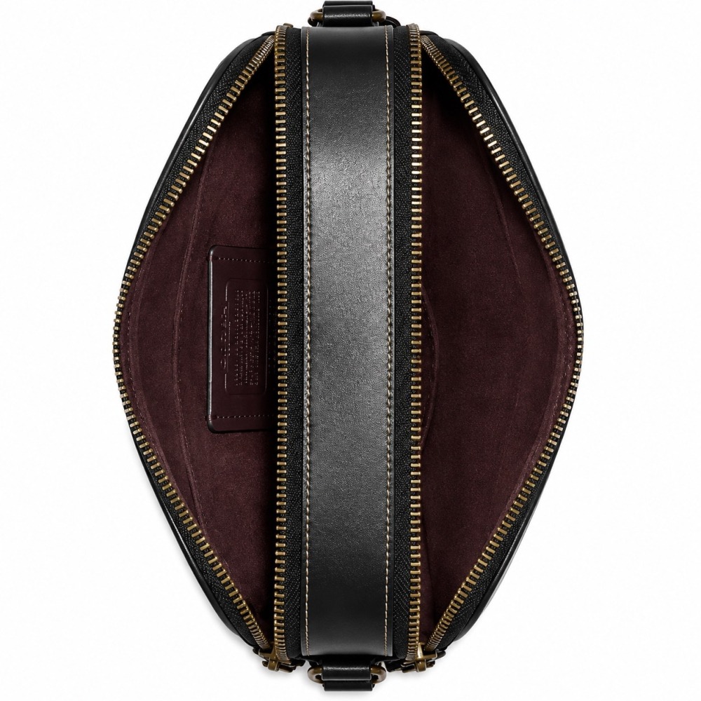 【COACH】印花LOGO經典實用雙層斜背包-咖啡黑-細節圖3