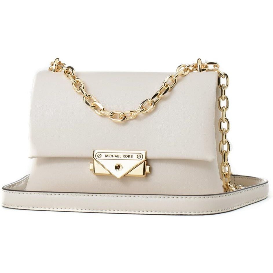 【Michael Kors】皮革鍊條翻蓋肩背包-白色-細節圖3