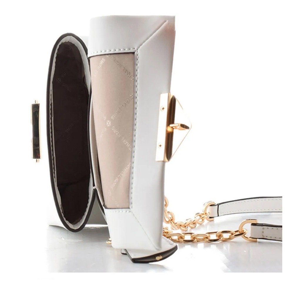 【Michael Kors】皮革鍊條翻蓋肩背包-白色-細節圖4
