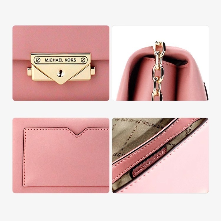 【MICHAEL KORS】皮革鍊條翻蓋肩背包-珊瑚色-細節圖4