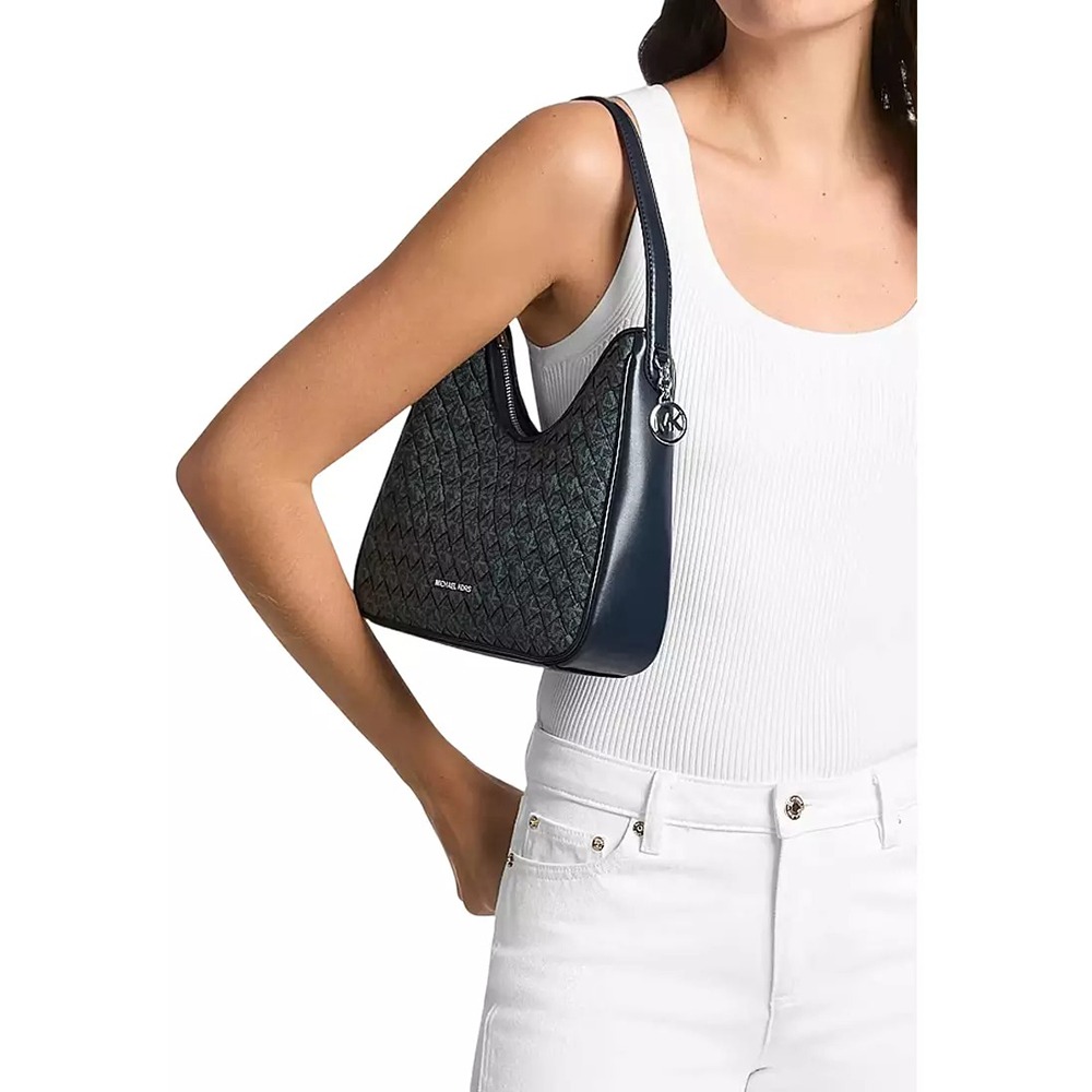 【Michael Kors】編織紋肩背包-深藍色-細節圖3