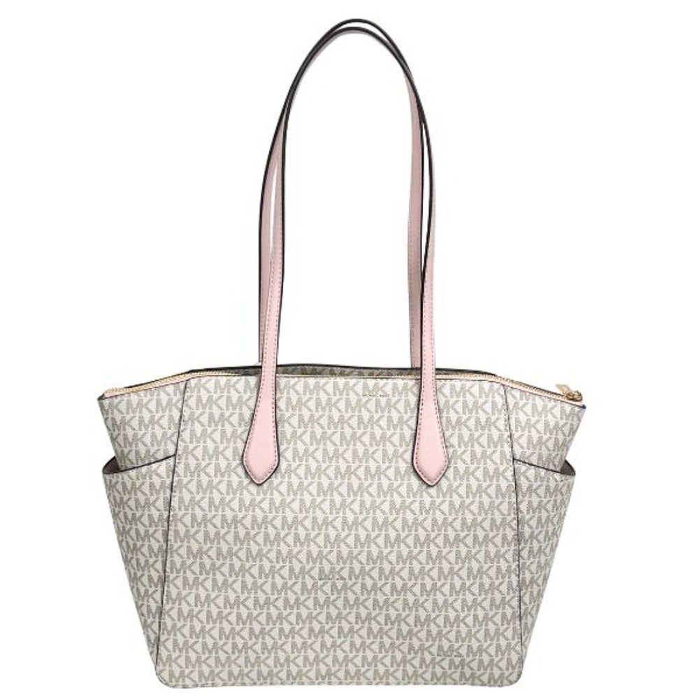 【MICHAEL KORS】防刮皮革肩背托特包-香草白/粉-細節圖2