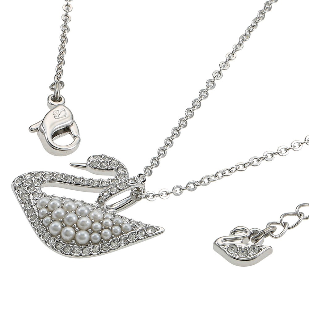 【SWAROVSKI】天鵝珍珠白鑽項鍊-銀色-細節圖2