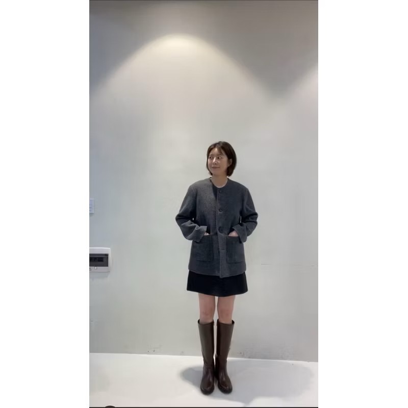 現貨灰 EPIC 虎牙歐膩 混色零失敗口袋羊毛100無領外套/羊毛圓領無領西裝外套 韓國連線 可樂果韓組-細節圖5
