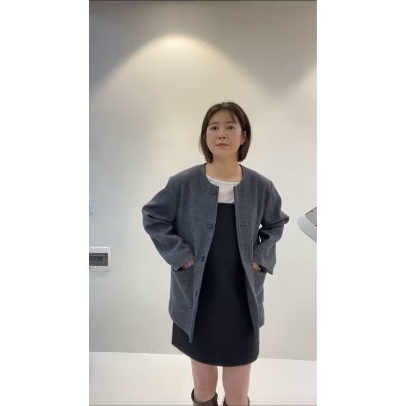 現貨灰 EPIC 虎牙歐膩 混色零失敗口袋羊毛100無領外套/羊毛圓領無領西裝外套 韓國連線 可樂果韓組-細節圖9