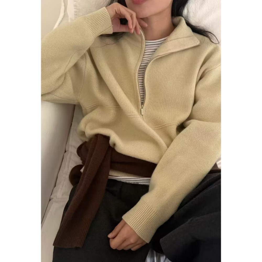 現貨米白 Amy Grace 拉鍊毛衣 羊毛 駱駝毛 韓國連線 衣服日記-細節圖3