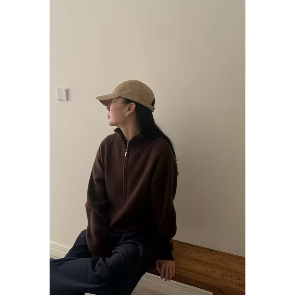 現貨米白 Amy Grace 拉鍊毛衣 羊毛 駱駝毛 韓國連線 衣服日記-細節圖4