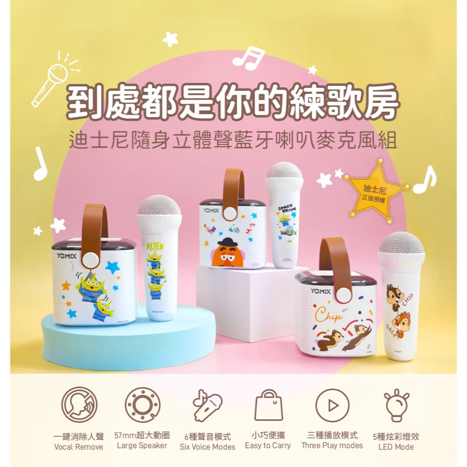 YOMIX優迷 迪士尼正版授權隨身行動卡拉OK藍牙喇叭麥克風組 三眼怪款 （外盒瑕疵請看圖片)-細節圖8