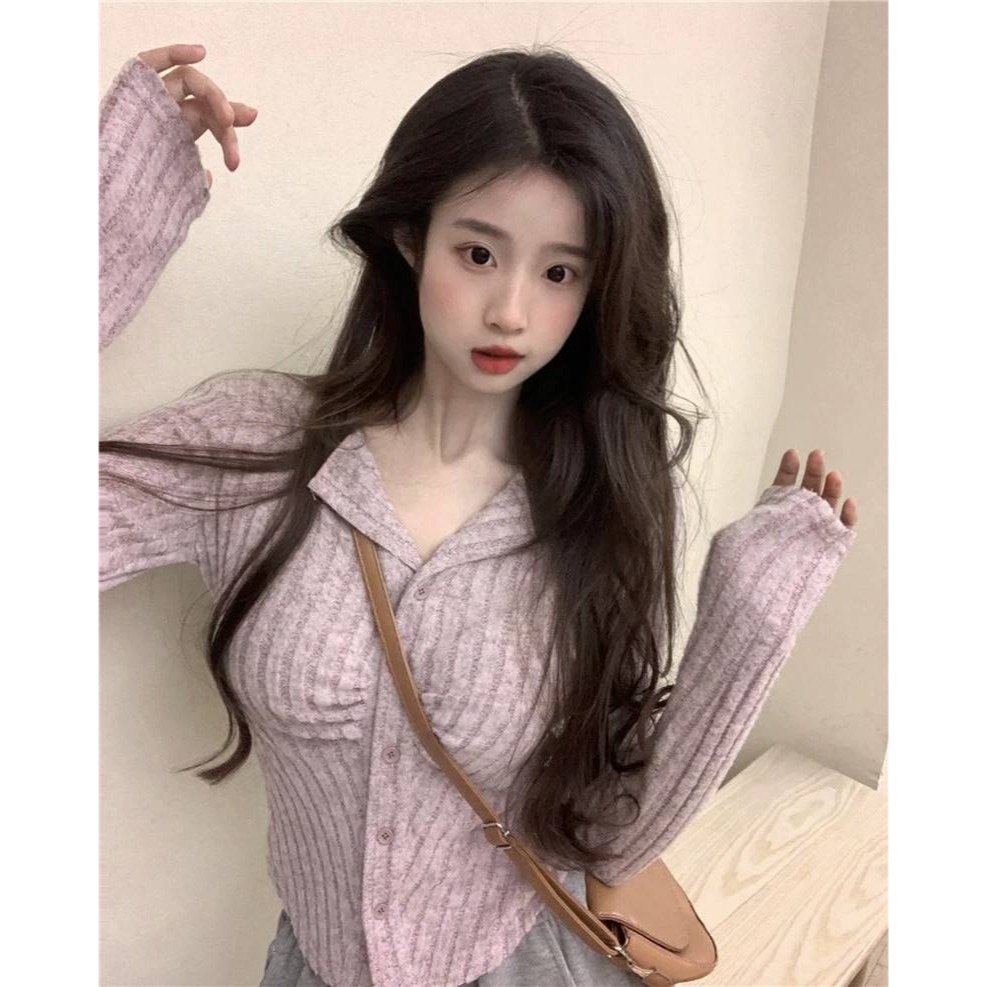 V領抓皺針織長袖上衣-細節圖6