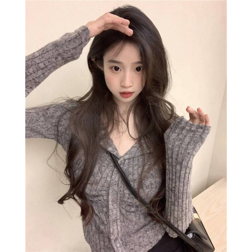 V領抓皺針織長袖上衣-細節圖9