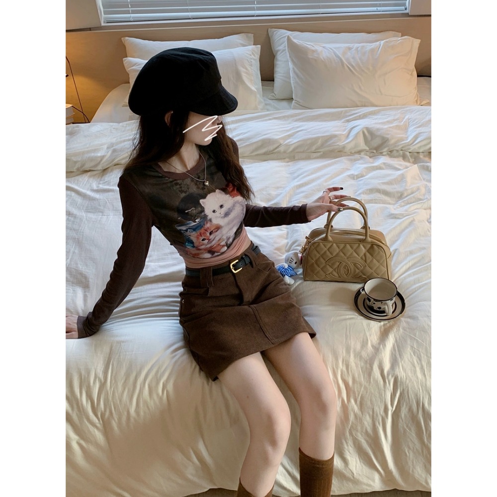 復古燈芯絨腰帶A字短裙-細節圖7