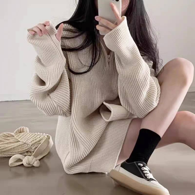 針織翻領拉鏈寬鬆毛衣-細節圖2