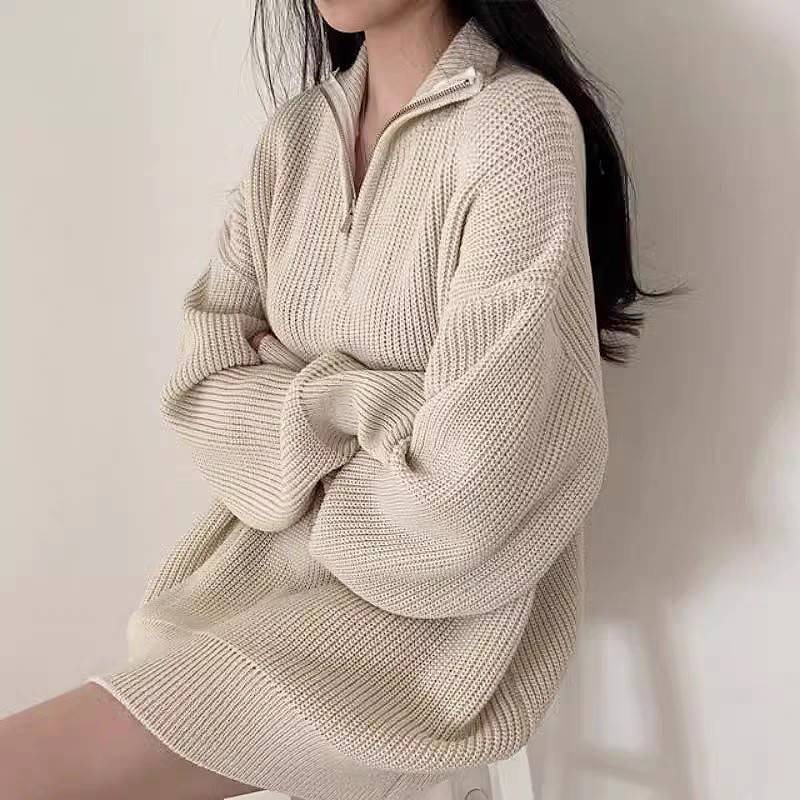 針織翻領拉鏈寬鬆毛衣-細節圖4