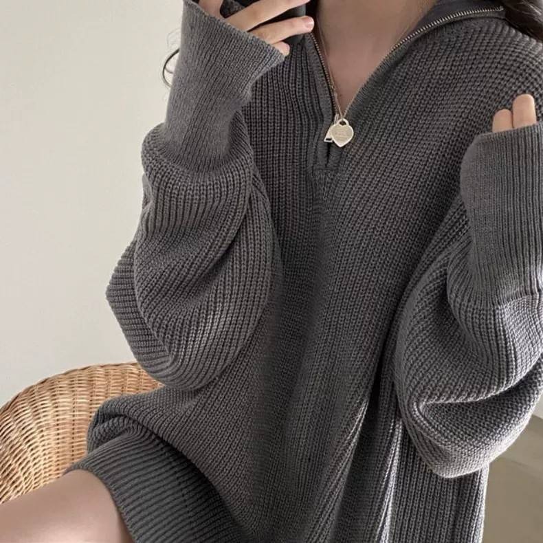 針織翻領拉鏈寬鬆毛衣-細節圖6