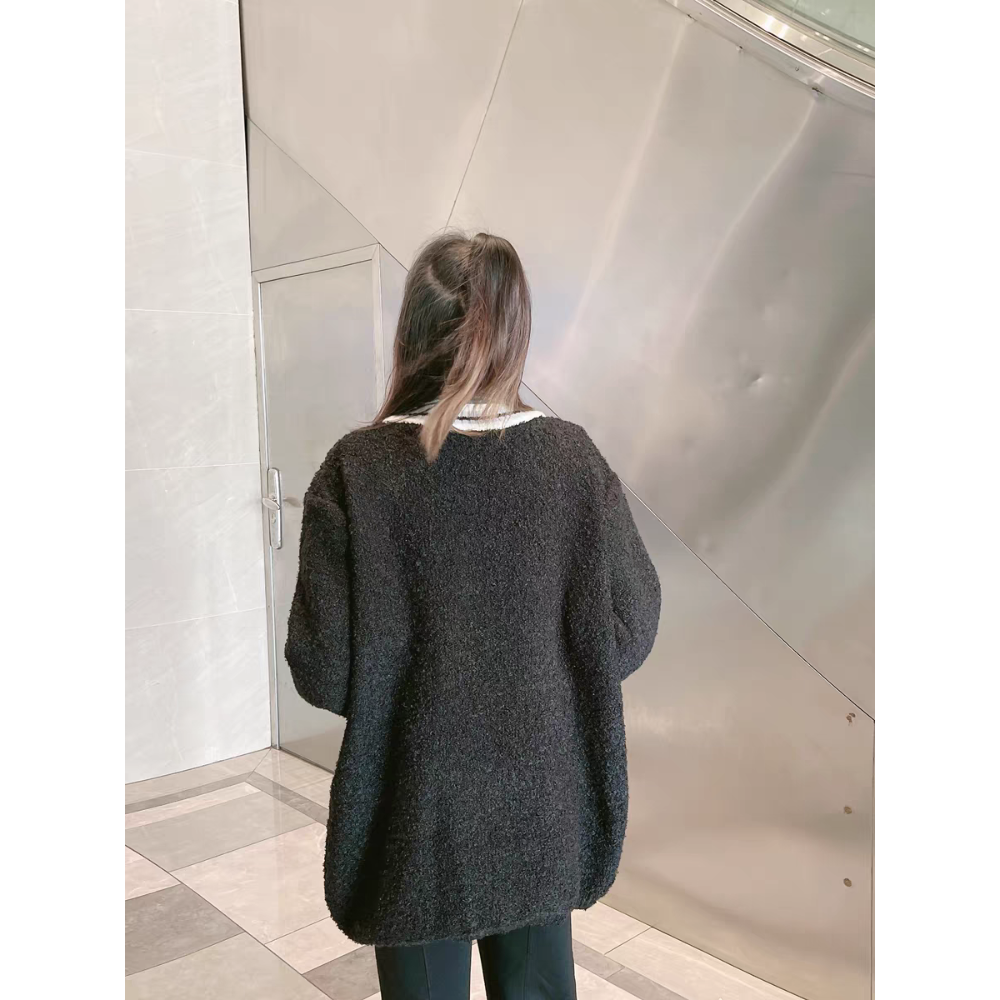 假兩件式拼接牛仔針織外套-細節圖8