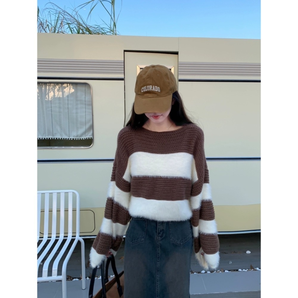 海馬拼接粗毛條紋針織上衣-細節圖2