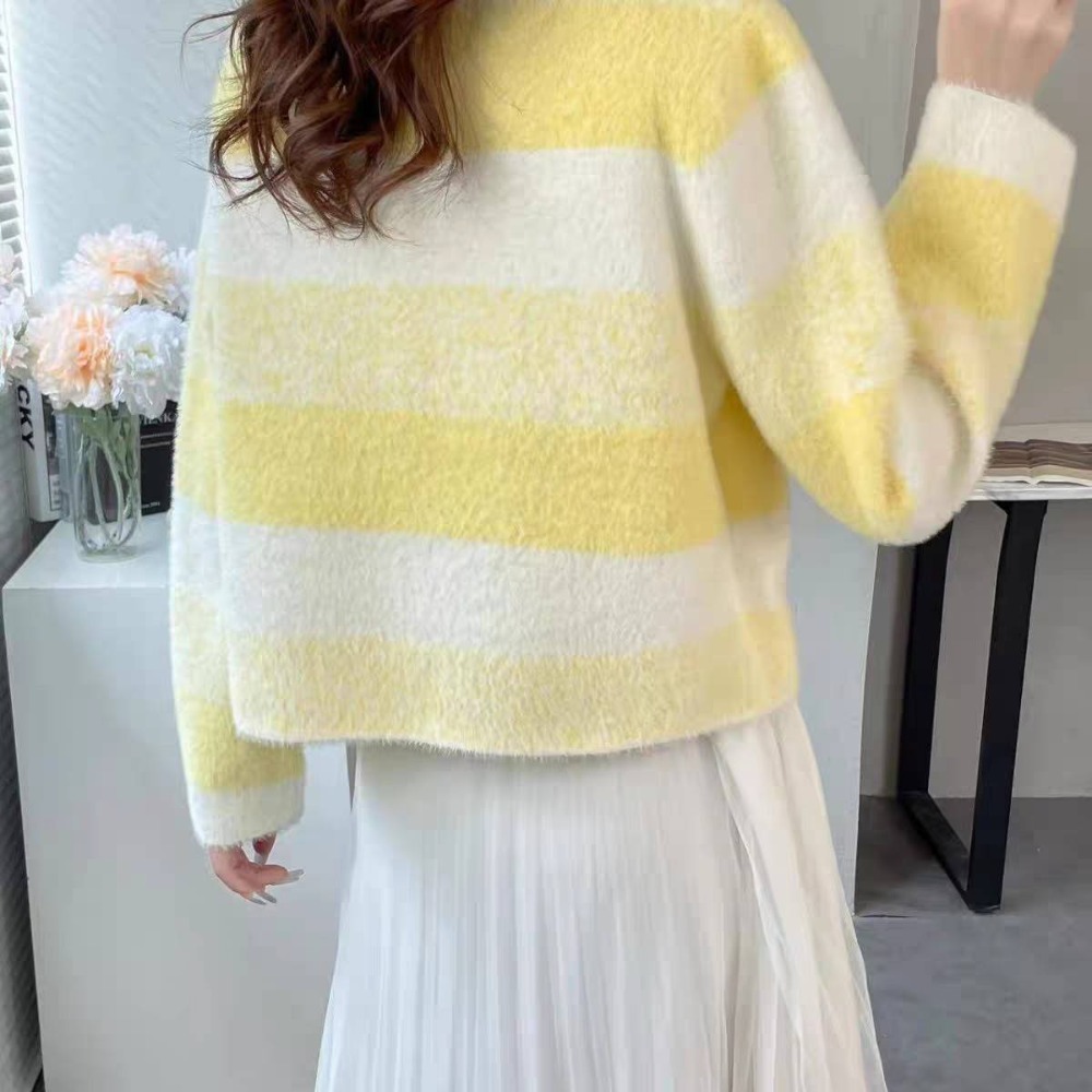 水貂毛漸層條紋針織外套-細節圖9