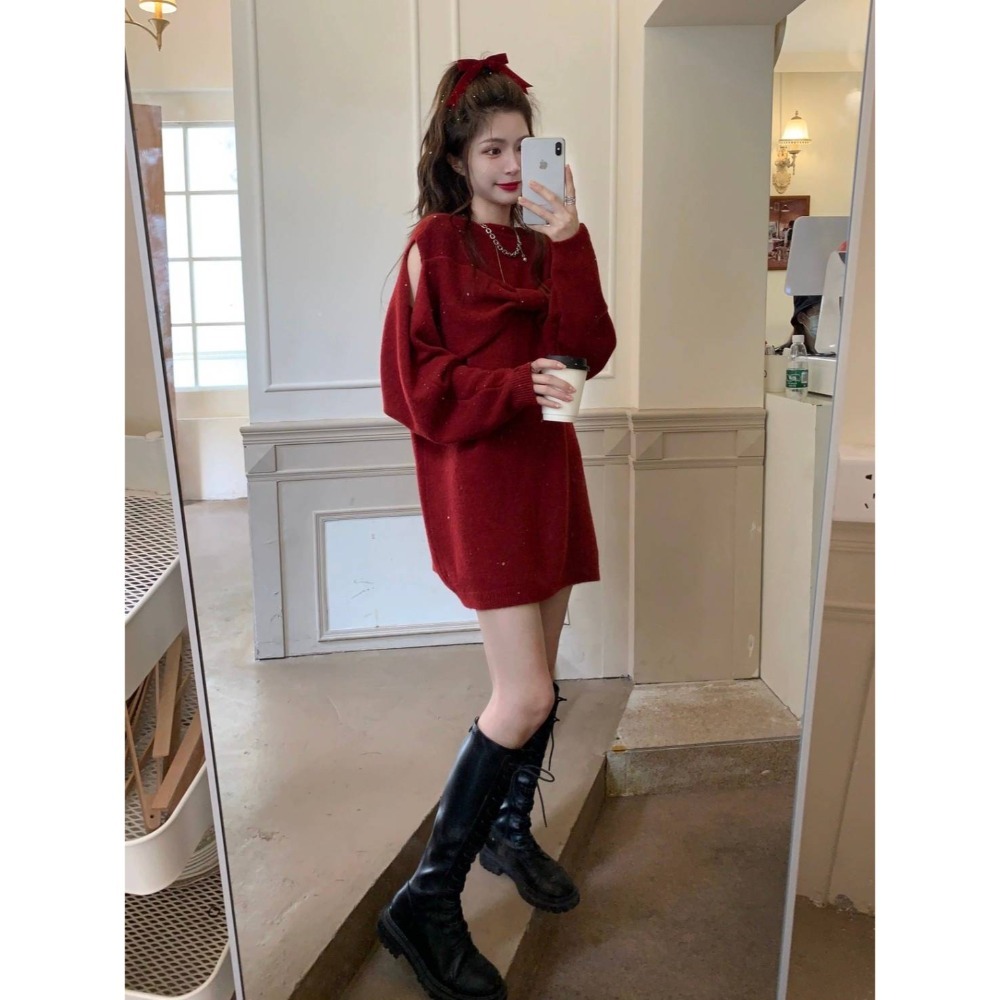 甜美立體大蝴蝶結挖肩毛衣-細節圖6