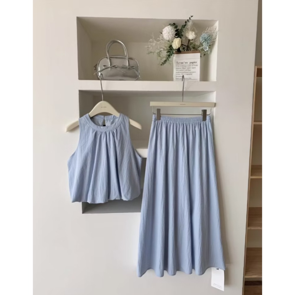 花苞上衣+鬆緊半身裙套裝-細節圖4