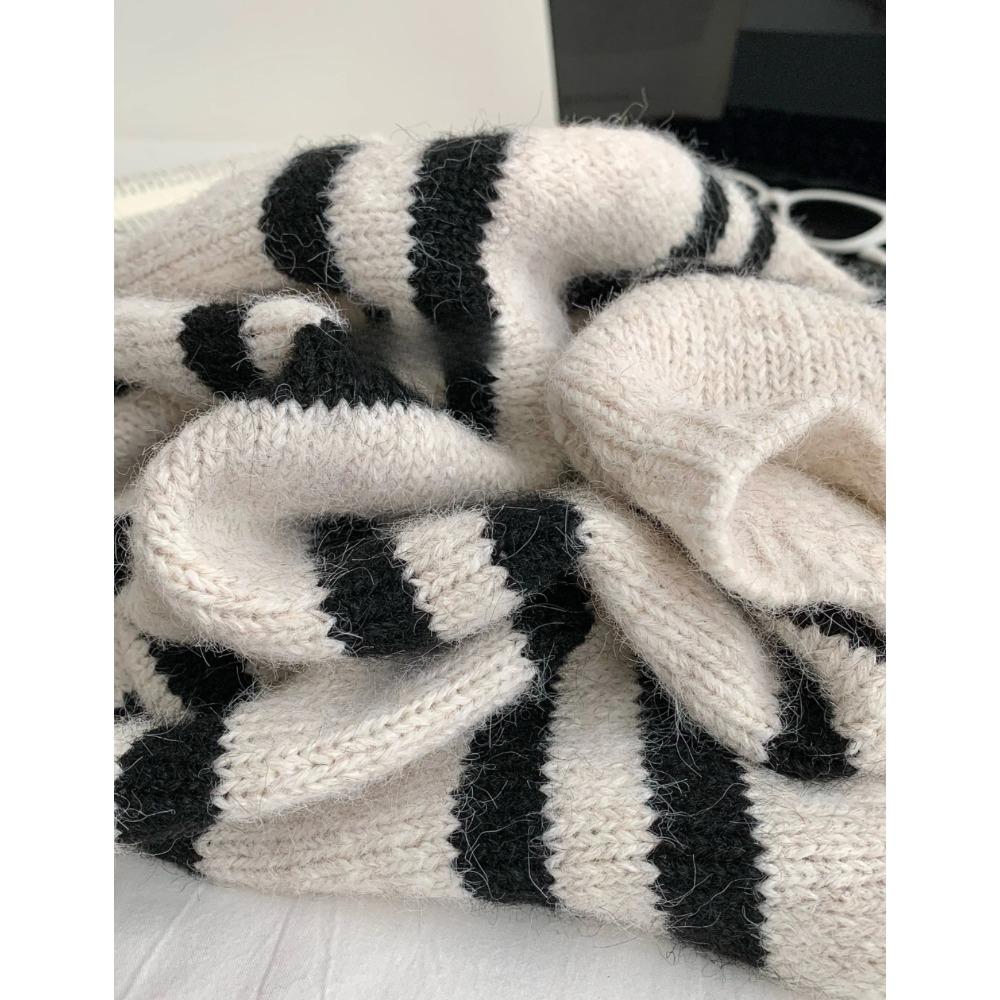 韓系條紋連帽針織外套 長版厚實開襟毛衣外套 秋冬保暖慵懶風上衣-細節圖7