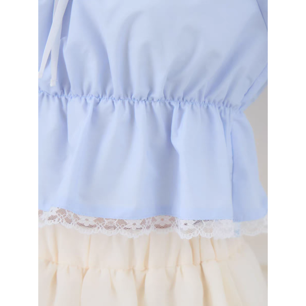 甜美蕾絲一字領緞帶上衣-細節圖5