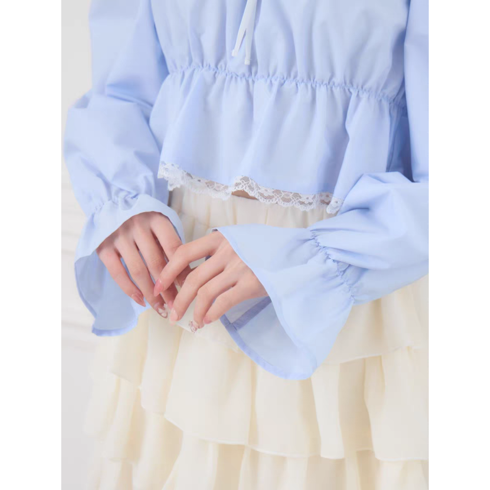 甜美蕾絲一字領緞帶上衣-細節圖6