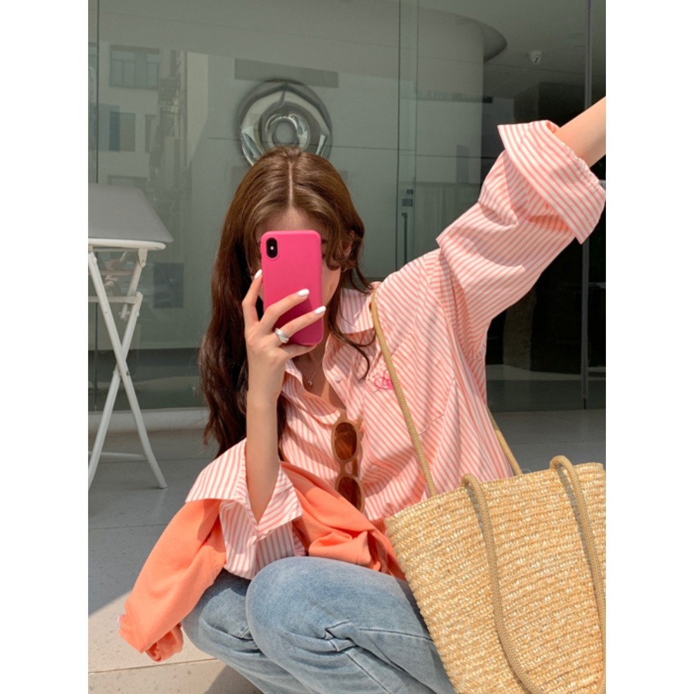 休閒條紋寬鬆長袖襯衫-細節圖4