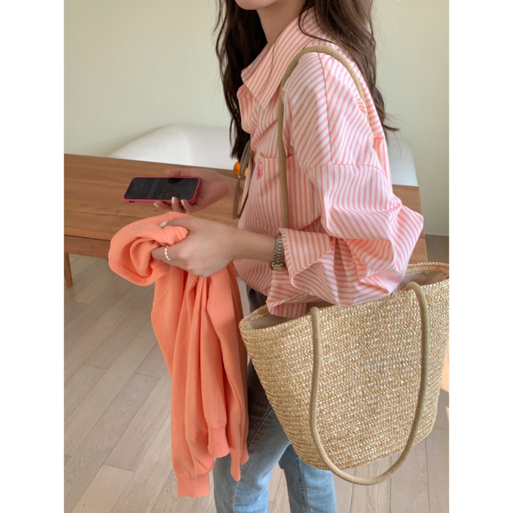 休閒條紋寬鬆長袖襯衫-細節圖5