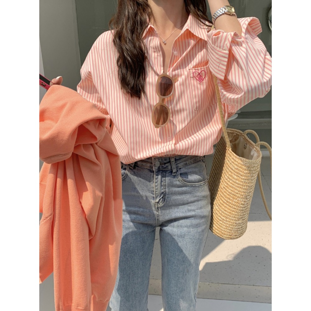 休閒條紋寬鬆長袖襯衫-細節圖6