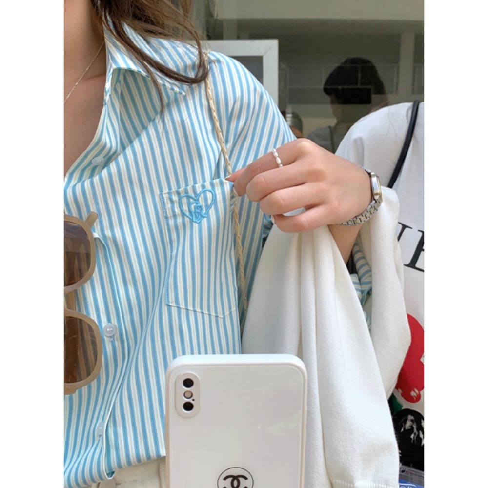 休閒條紋寬鬆長袖襯衫-細節圖8