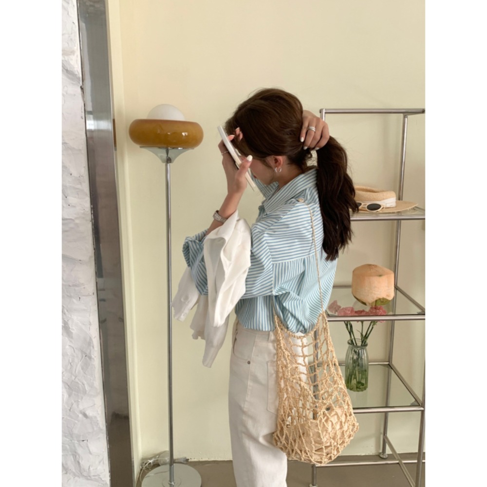 休閒條紋寬鬆長袖襯衫-細節圖10