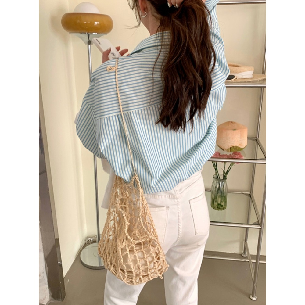 休閒條紋寬鬆長袖襯衫-細節圖11