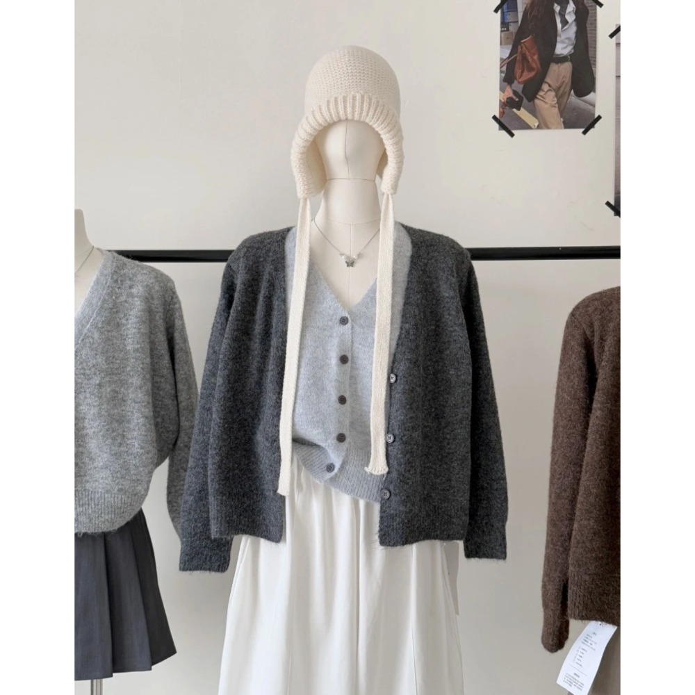 韓系撞色假兩件V領針織外套-細節圖4