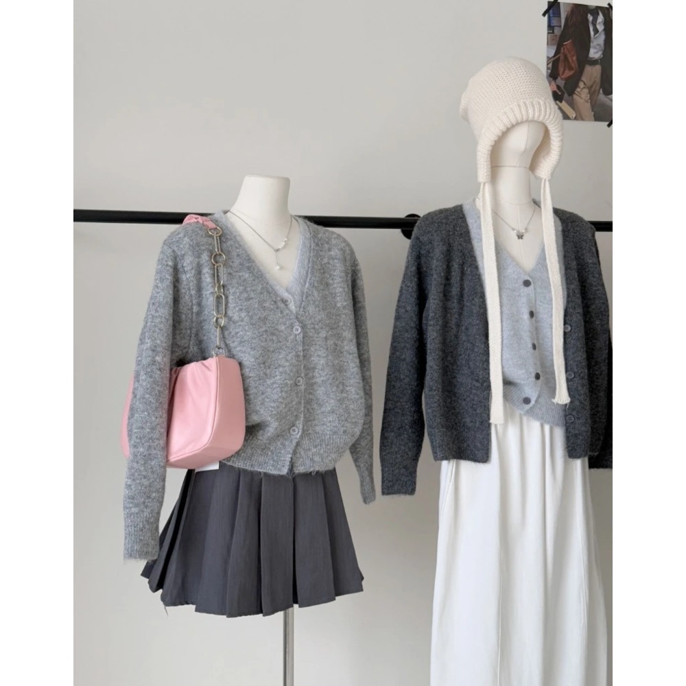 韓系撞色假兩件V領針織外套-細節圖5