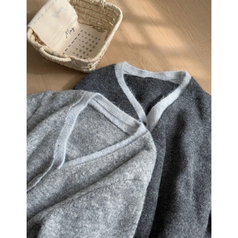 韓系撞色假兩件V領針織外套-細節圖6