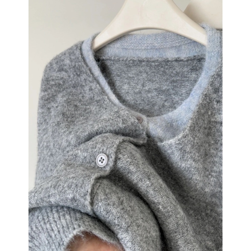 韓系撞色假兩件V領針織外套-細節圖7