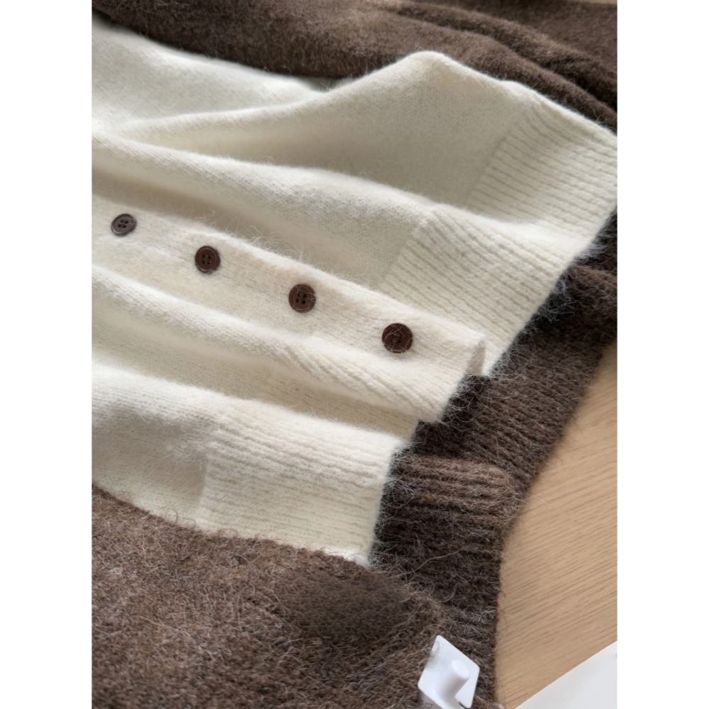 韓系撞色假兩件V領針織外套-細節圖9