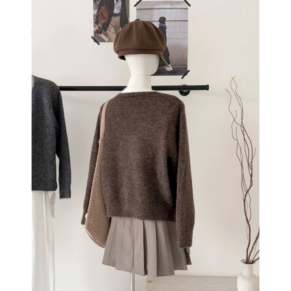 韓系撞色假兩件V領針織外套-細節圖11