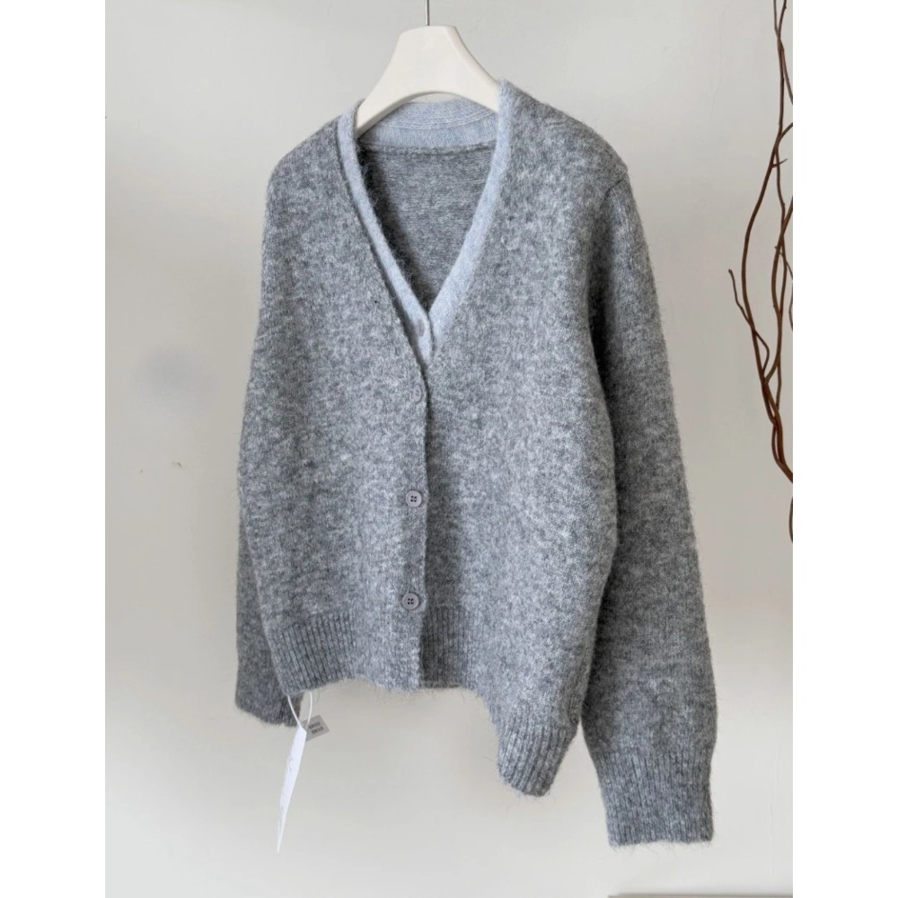 韓系撞色假兩件V領針織外套-規格圖11