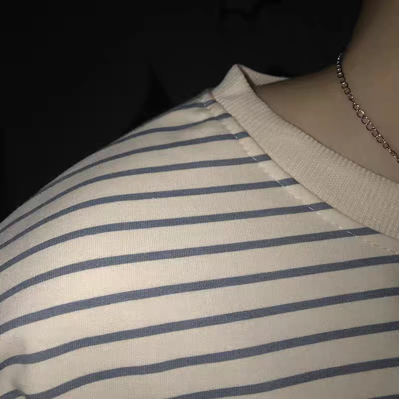 日系條紋寬鬆圓領長袖上衣-細節圖6