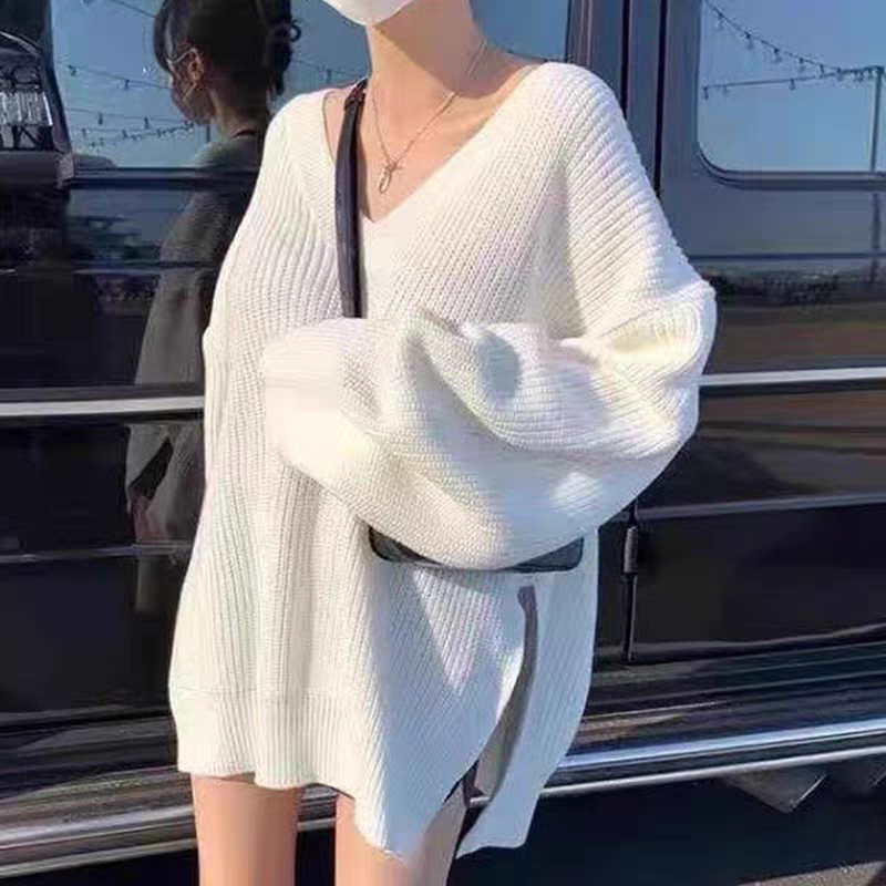 慵懶V領針織毛衣上衣-細節圖2